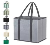 Zealburst Grocery Bags, Reusable Grocery Bags, Non-Woven Foldable Picnic Bag, Large Capacity for Family Shopping Hold up to 50 Ibs (Gray)