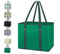Zealburst Grocery Bags, Reusable Grocery Bags, Non-Woven Foldable Picnic Bag, Large Capacity for Family Shopping Hold up to 50 Ibs (Green)
