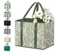 Zealburst Grocery Bags, Reusable Grocery Bags, Non-Woven Foldable Picnic Bag, Large Capacity for Family Shopping Hold up to 50 Ibs (Antique Foliage)