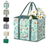 Zealburst Grocery Bags, Reusable Grocery Bags, Non-Woven Foldable Picnic Bag, Large Capacity for Family Shopping Hold up to 50 Ibs (Spring Stroll)