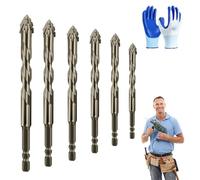 Zealburst - New Four-Flute Sawtooth Eccentric Drill Bit Set (1 Set 6 PCS), High Strength 4 Flute Blade Serrated Eccentric Drill Bit Kit, 4 Edge Drill's Bits for Concrete, Metal, Brick, Wood (1Set)