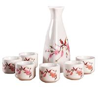 ZEALMAX Set di 7 tazze da sake e set di brocche per sake, per vino e tè, con scritta in lingua inglese
