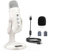 ZealSound Microfono a Condensatore USB per PC, iPhone e Smartphone - con Cancellazione del Rumore, Mute e Reverberazione, Plug e Play per Gaming, Podcast, Stream, Registrazione, AMSR, k66 Bianco Perla