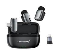 Zealsound Microfono Lavalier Wireless Mini per *phone, Android, PC (USB-C/Light-ning) Riduzione del Rumore, 33H di Autonomia con Custodia di Ricarica, Ideale per TikTok, Podcast, ASMR, Video YouTube