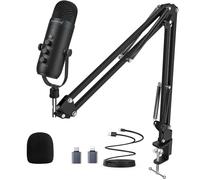 zealsound Microfono USB Kit, Podcasting Condensatore Pacchetto microfono per PC Phone, con adattatore Tipo C, Muto, Guadagno Manopola, Braccio, per Registrazione,TikTok Streaming,Youtube
