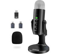 zealsound Microfono USB senza fili per PC, iPhone, iPad e Android, con connessione wireless a 2,4 GHz, cancellazione del rumore, mute, gain, eco e monitoraggio senza latenza, per podcast, streaming e
