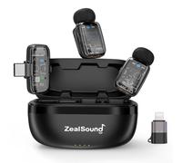 Zealsound Mini Microfono Lavalier Wireless Compatibile con Phone/Pad/Android/PC (USB-C/Lightning). 2 Trasmettitori, Custodia di Ricarica, Noise Reduction, 33H Autonomia. Per Podcast, YouTube, Video