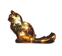 ZEARLY Creative Hollow Light - Lampada in legno a forma di gatto, lampada LED marrone a forma di gatto per la decorazione della casa camera da letto, 9 cm