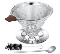 Zeawavsl Filtro Da Caffè, Portafiltro Da Caffè In Acciaio Inossidabile, L'Accessorio Per Filtro Da Caffè Riutilizzabile Include Cucchiaio E Spazzola Per La Pulizia, Perfetto Per 3-4 Tazze.