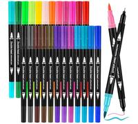 Zeawavsl Set Pennarelli Con Doppia Punta, Penne A Pennello Da 24 Colori Con Due Punte, Pennarelli Spessi E Sottili, Per Bullet Journal, Scritte A Mano, Calligrafia Manga (24)