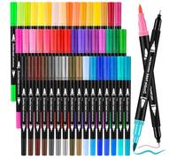 Zeawavsl Set Pennarelli Con Doppia Punta, Penne A Pennello Da 48 Colori Con Due Punte, Pennarelli Spessi E Sottili, Per Bullet Journal, Scritte A Mano, Calligrafia Manga (48)