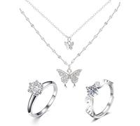 Zeayebsr 1pcs Collana da donna a forma di farfalle, collana argento 925 donna，in argento 925, con ciondolo, ipoallergenico, in argento, idea regalo per donne，Con 2 anelli aperti in argento