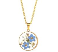 Zeayebsr 1pcs Collana da donna alla moda con pendente con fiore secco sotto vetro,non ti scordar di me ,ciondolo con fiori secchi,Con squisita confezione regalo