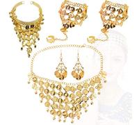 Zeaying 6 Pezzi Accessori per la Danza del Ventre, Set di Gioielli Placcati in Oro, Orecchini a Goccia con Moneta Bohemien, da Donna, per Halloween
