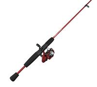 Zebco Slingshot - Mulinello da pesca e canna da pesca, 15 piedi 15 cm, 2 pezzi canna da pesca, taglia 20, regolabile a destra o sinistra, pre-bobinata con linea Zebco Cajun da 3,6 kg, colore: rosso