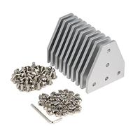 Zeberoxyz Set di 10 piastre angolari a forma di T argentate con 50 viti+50dadi a T, piastra di tenuta a 5 fori a 90 gradi per profilo in alluminio serie 2020 (10 pezzi a T argento con dado)