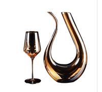 ZEBEYE Golden Wine Decanter 1.5L U Shape Classic Wine Caraffa Crystal Red High Wine Glass Set (6 pezzi)