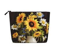 Zebra Animal Trousse per cosmetici da donna, organizer da viaggio portatile, borsa da toilette con chiusura a zip, Girasoli camomilla, Taglia unica