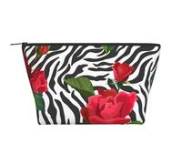 Zebra animale fiore rosso, Borsa da toilette Borsa per trucco Borsa per cosmetici Borsa da toilette da viaggio portatile