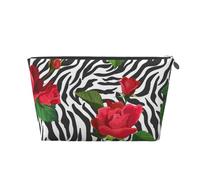Zebra animale fiore rosso, Borsa da toilette Borsa per trucco Borsa per cosmetici Borsa da toilette da viaggio portatile