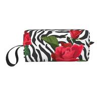 Zebra animale fiore rosso, Borsa per il trucco Borsa per cosmetici Borsa da toilette da viaggio portatile Borsa per trucco Organizer