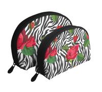 Zebra animale fiore rosso, Borsa per trucco a conchiglia Portamonete da donna Borsa da toilette piccola Borsa per cosmetici 2 pezzi