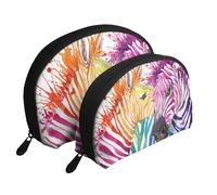Zebra arcobaleno, Borsa per trucco a conchiglia Portamonete da donna Borsa da toilette piccola Borsa per cosmetici 2 pezzi