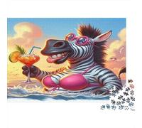 Zebra Beach Party 1000 Pieces for Adults & Kids: Zebra in Bikini with Drink Educational Games Home Decor Puzzle for Family 38x26cm/1000pcs