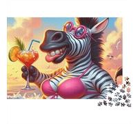 Zebra Beach Party Puzzle 1000 Pezzi - Puzzle Artistico Rilassante, Poster in Omaggio, Confezione Elegante - 52x38cm/1000pcs