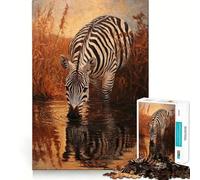 Zebra che beve al tramonto - Puzzle da 1000 pezzi per adulti - Gioco di potenziamento mentale - Taglio laser per un incastro perfetto - Divertimento in famiglia - Attività serale (38x26cm)