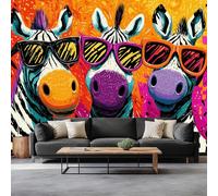 Zebra Dei Cartoni Animati Con Occhiali Da Sole Carta da Parati In Tessuti non Tessuti 400 x 280 cm Murali, Colore Arancione Fotomurale Murale Soggiorno Camera da Letto Cameretta Dei Bambini