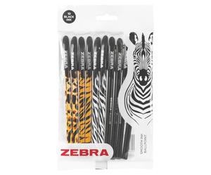 Zebra Doodler'z Stick Ballpoint Pen - 1.0mm - Novelty Animal Print & Black Barrels - Pack of 10