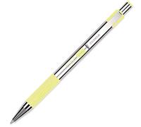 Zebra F-301 - Penna a sfera retrattile in acciaio INOX, pennino medio, 1,0 mm, fusto giallo pastello - inchiostro blu