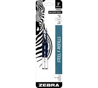 Zebra F-Series - Penna a sfera in acciaio inox, punta fine, 0,7 mm, inchiostro blu, 2 pezzi