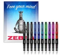 Zebra Fuente - Penna stilografica usa e getta, inchiostro nero, blu, rosso, verde, viola, azzurro e rosa, confezione da 10