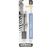 Zebra G-301 Gel Stainless Steel Retractable Pen, 0.7mm, Black, 2 Pack (41312)