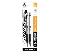 Zebra G-301 Gel Stainless Steel Retractable Pen, 0.7mm, Black, 2 Pack (41312)