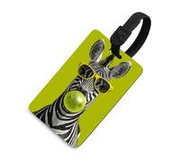 Zebra indossa occhiali da sole gialli etichetta bagagli borsa da viaggio valigia nome tag