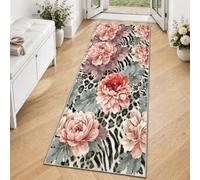 Zebra Leopard Runner Tappeto Peonia Floreale Runner Tappeti | Tappeto cucina corridoio ingresso camera da letto soggiorno stampa animalier tappeto morbido lavabile a pelo basso