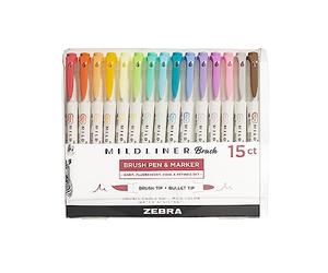 Zebra Mildliner - Pennarelli brush pen a doppia estremità, pennello e pennarello, 15 pezzi, colori assortiti