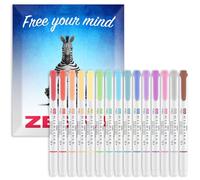 Zebra Mildliner - Set di pennarelli evidenziatori a doppia punta larga e fine - Confezione da 15 colori in confezione regalo con busta - Inchiostro privo di acidi e non tossico