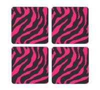 Zebra nera rosa,Sottobicchieri quadrati in sughero MDF, sottobicchieri per tazze, set di 4 sottobicchieri per bevande