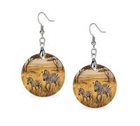 Zebra on the Grassland Orecchini in legno da donna rotondi pendenti pendenti orecchini gioielli alla moda 3,0 x 6,1 cm