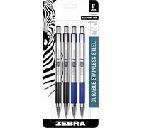 Zebra Pens Fine Point F 301, Combo Pack of 2 BLACK INK & 2 BLUE INK metal pens (Total of 4 Pens), Ballpoint Stainless Steel Retractable 0.7mm fine point ink pens