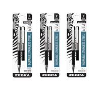 Zebra Pen F-301 - Penna a sfera compatta retrattile in acciaio inox, punta fine, 0,7 mm, inchiostro nero, 2 pezzi (confezione da 3)
