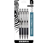 Zebra Pen F-301 Penna a sfera retrattile, fusto in acciaio inossidabile, punta fine, 0,7 mm, inchiostro nero, confezione da 4 (la confezione può variare)