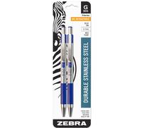 Zebra Pen G-301 Stainless Steel Retractable Gel Pen Medium Point 0.7mm Blue Ink 2-Count 2 Pack (41322)