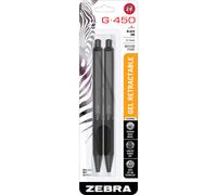Zebra Pen G-450 Retractable Gel Pen Black Brass Barrel Medium Point 0.7mm Black Ink 2 Count (Pack of 1) (49512) Black Refillable