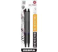 Zebra Pen G-750 Penna gel retrattile, fusto in ottone nero, punta media, 0,7 mm, inchiostro blu, confezione da 2 (49822)