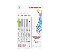 Zebra Pen MILDLINER - Evidenziatori a doppia punta, evidenziatori pastello per adulti, evidenziatori a punta larga e fine, penne a doppia punta, 5 pezzi, colori freddi e raffinati